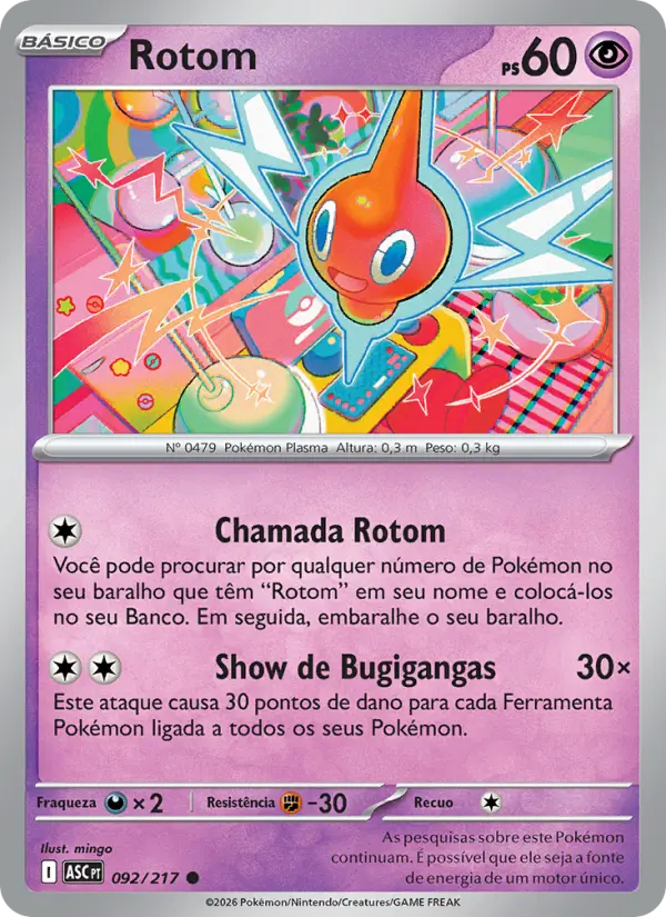 Carta Rotom, número 092/217 da coleção Heróis Excelsos