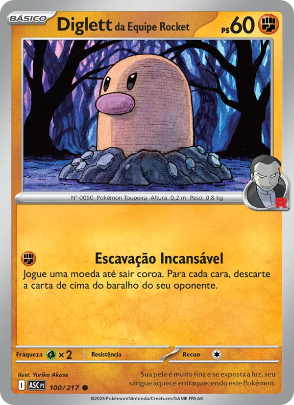 Carta Diglett da Equipe Rocket, número 100/217 da coleção Heróis Excelsos