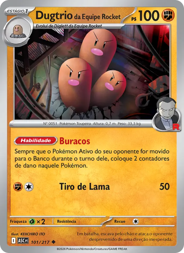 Carta Dugtrio da Equipe Rocket, número 101/217 da coleção Heróis Excelsos