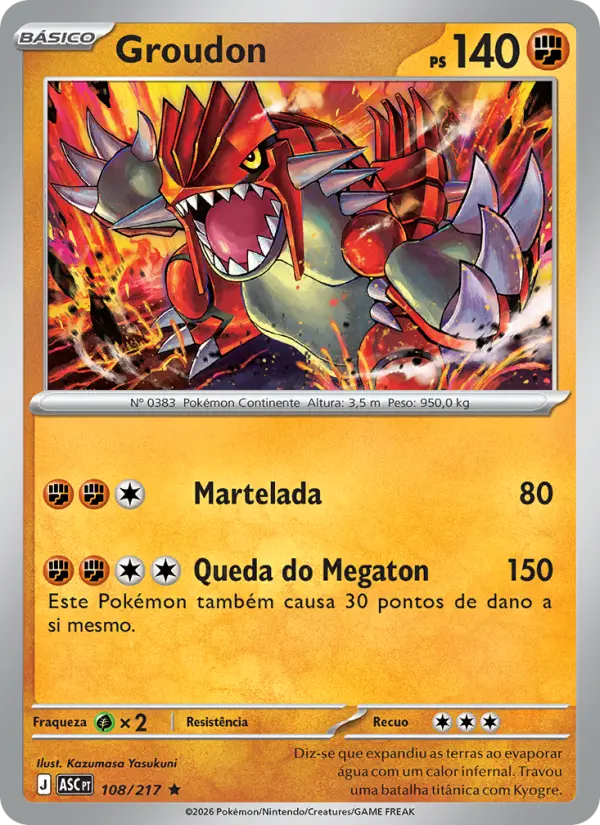 Carta Groudon, número 108/217 da coleção Heróis Excelsos