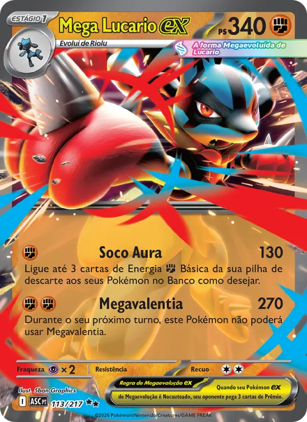 Carta Mega Lucario ex, número 113/217 da coleção Heróis Excelsos