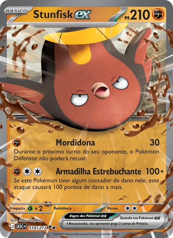 Carta Stunfisk ex, número 114/217 da coleção Heróis Excelsos