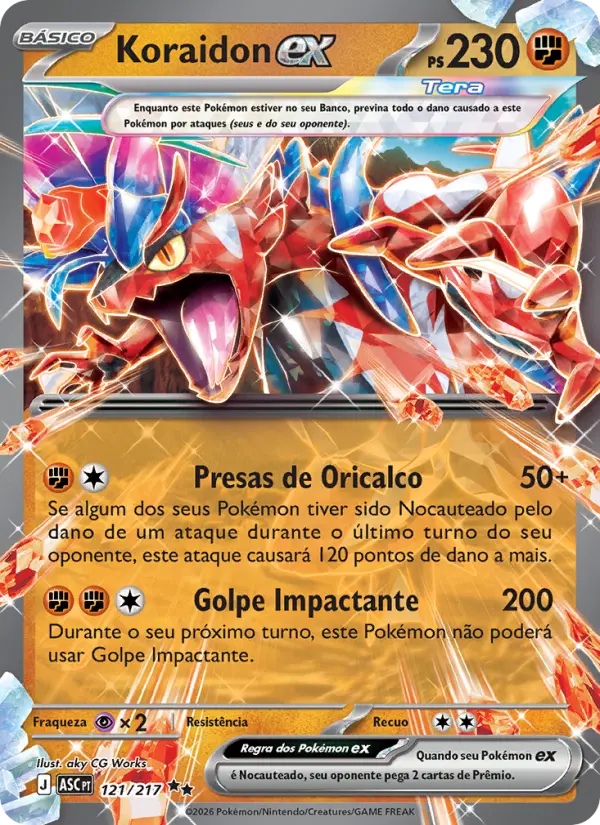 Carta Koraidon ex, número 121/217 da coleção Heróis Excelsos