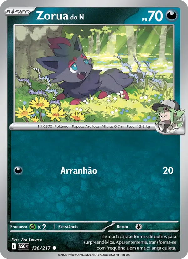 Carta Zorua do N, número 136/217 da coleção Heróis Excelsos
