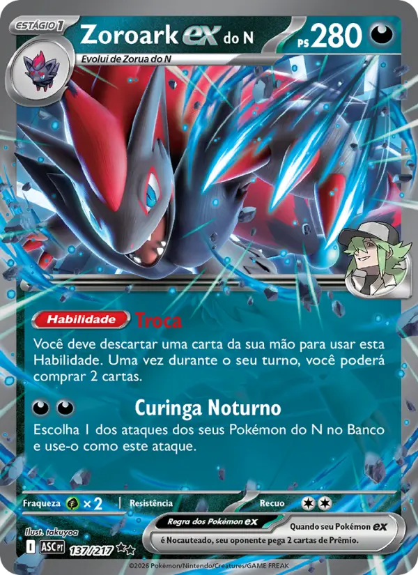 Carta Zoroark ex do N, número 137/217 da coleção Heróis Excelsos