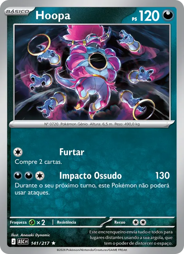 Carta Hoopa, número 141/217 da coleção Heróis Excelsos