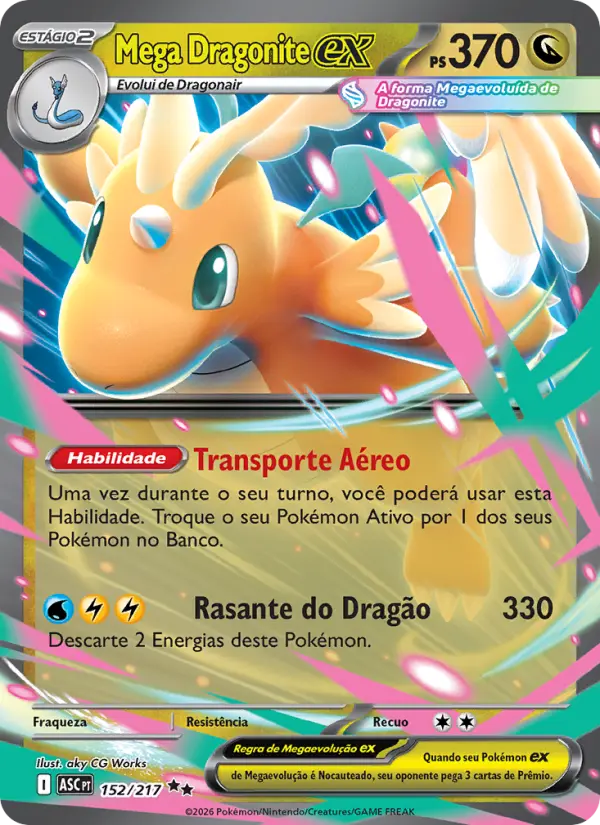 Carta Mega Dragonite ex, número 152/217 da coleção Heróis Excelsos