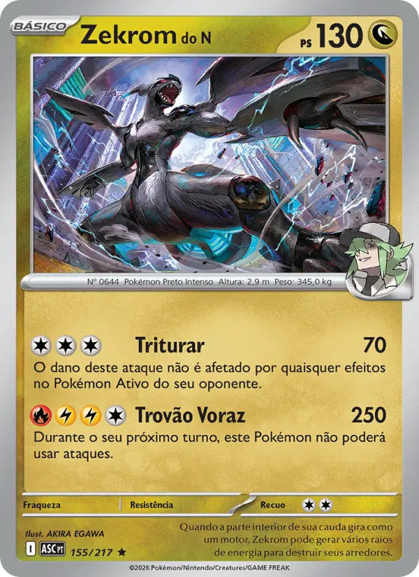 Carta Zekrom do N, número 155/217 da coleção Heróis Excelsos