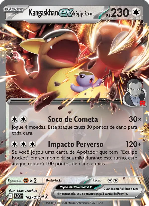 Carta Kangaskhan ex da Equipe Rocket, número 162/217 da coleção Heróis Excelsos