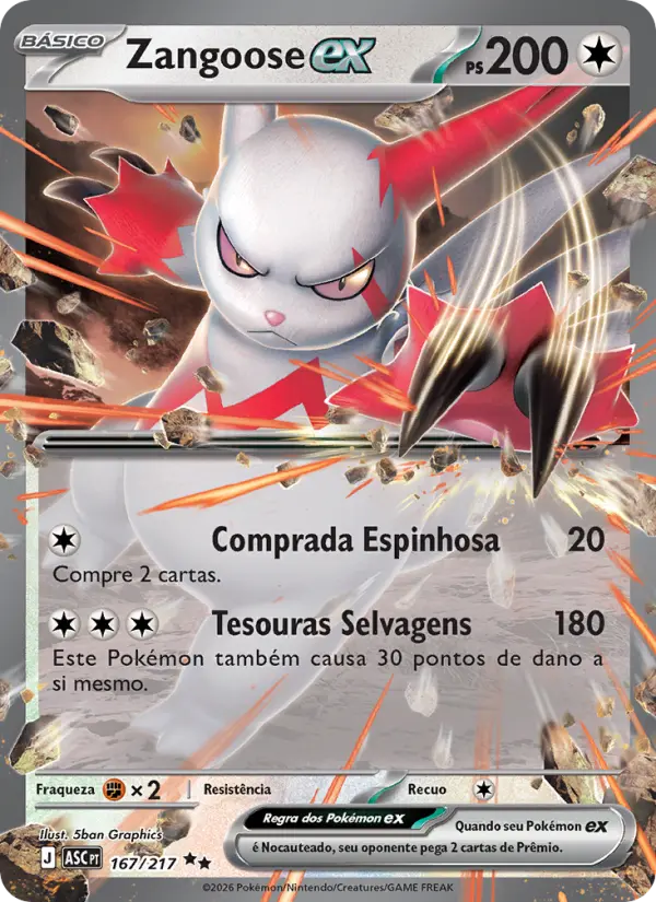 Carta Zangoose ex, número 167/217 da coleção Heróis Excelsos