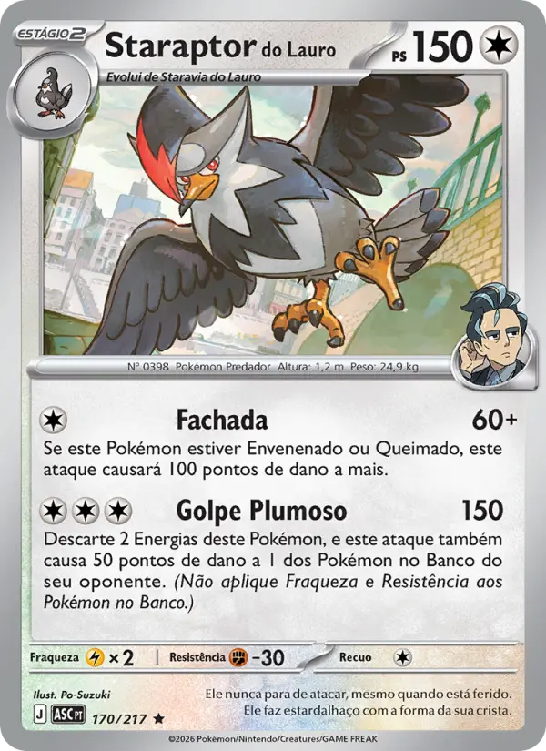 Carta Staraptor do Lauro, número 170/217 da coleção Heróis Excelsos