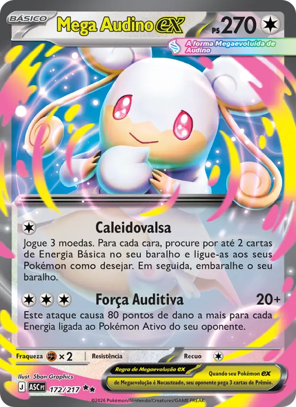 Carta Mega Audino ex, número 172/217 da coleção Heróis Excelsos