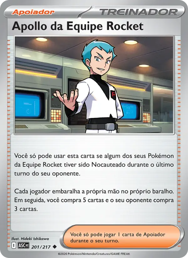 Carta Apollo da Equipe Rocket, número 201/217 da coleção Heróis Excelsos