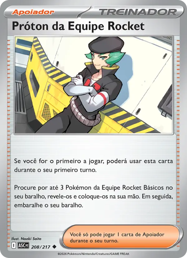 Carta Próton da Equipe Rocket, número 208/217 da coleção Heróis Excelsos