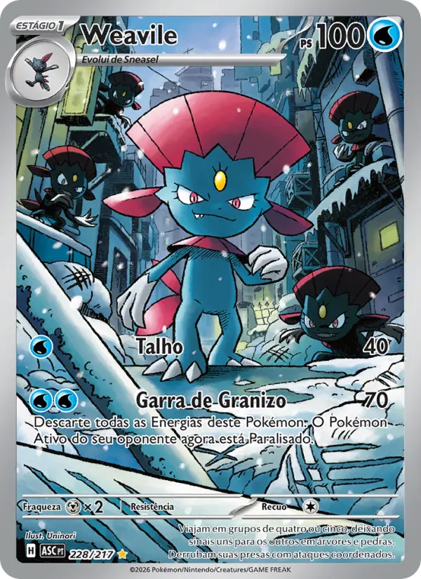 Carta Weavile, número 228/217 da coleção Heróis Excelsos