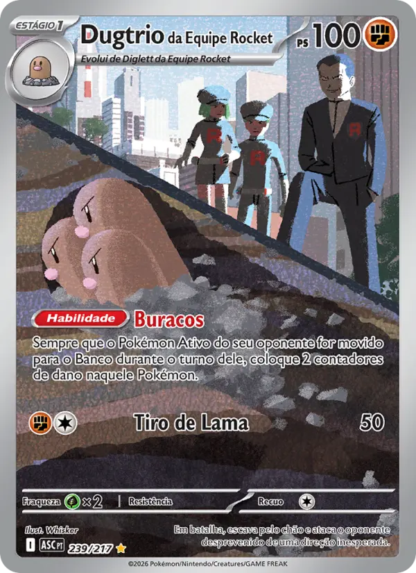 Carta Dugtrio da Equipe Rocket, número 239/217 da coleção Heróis Excelsos