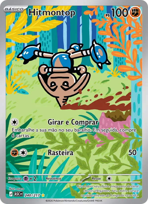 Carta Hitmontop, número 240/217 da coleção Heróis Excelsos
