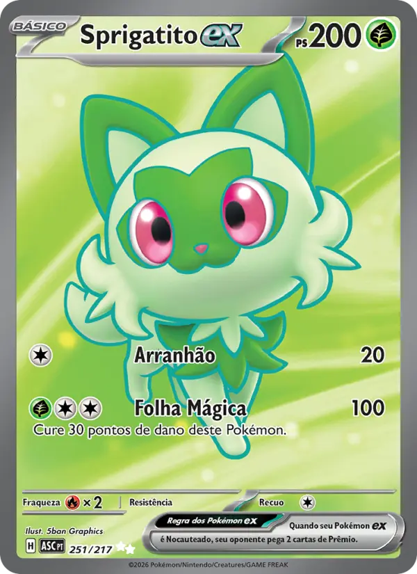Carta Sprigatito ex, número 251/217 da coleção Heróis Excelsos
