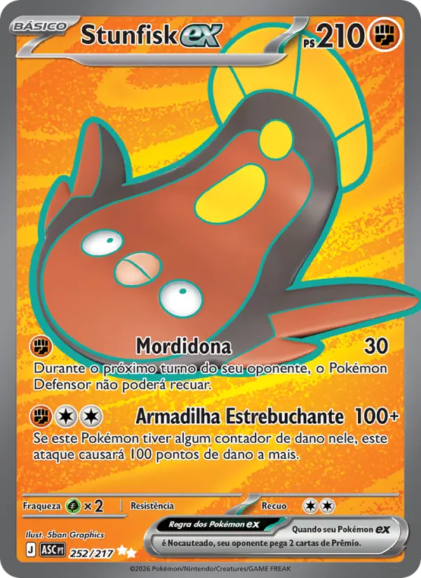Carta Stunfisk ex, número 252/217 da coleção Heróis Excelsos