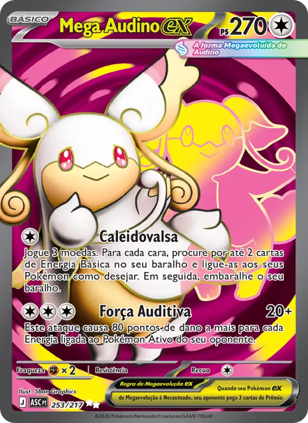 Carta Mega Audino ex, número 253/217 da coleção Heróis Excelsos