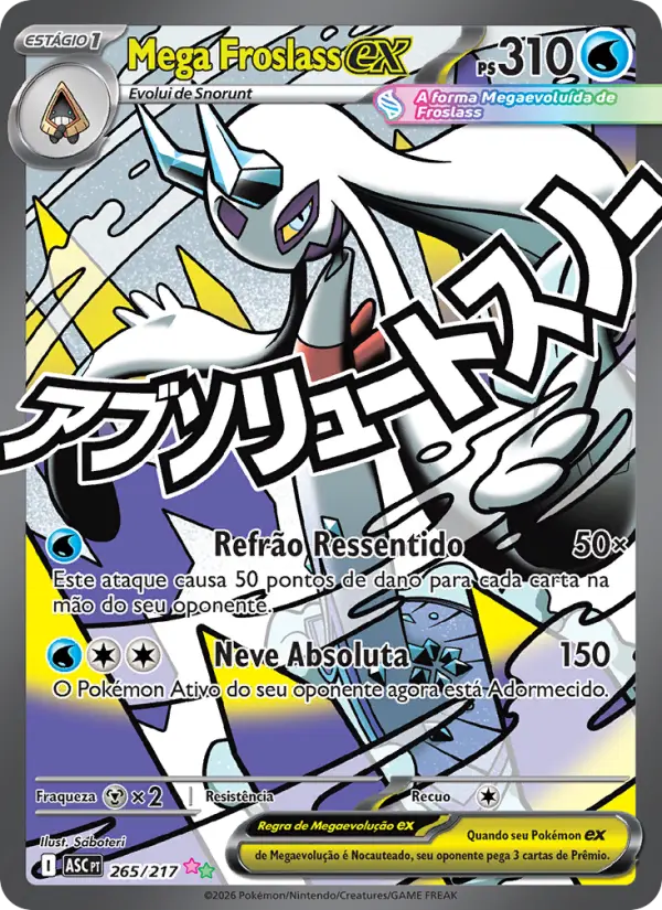 Carta Mega Froslass ex, número 265/217 da coleção Heróis Excelsos