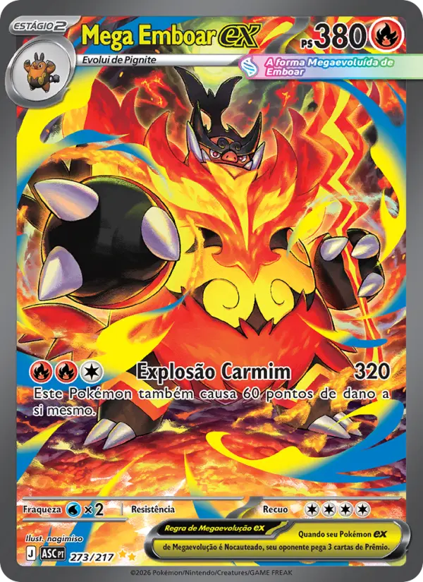 Carta Mega Emboar ex, número 273/217 da coleção Heróis Excelsos