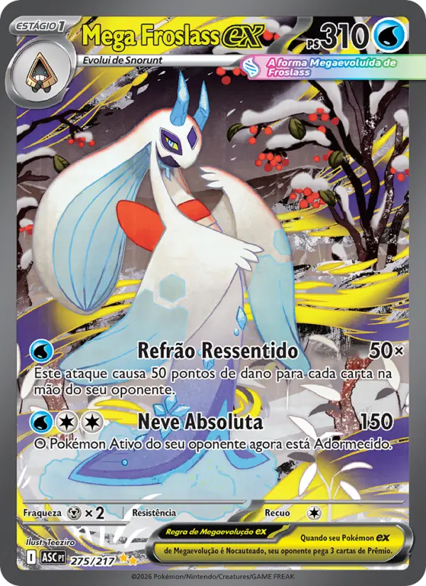 Carta Mega Froslass ex, número 275/217 da coleção Heróis Excelsos