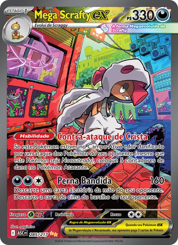Carta Mega Scrafty ex, número 285/217 da coleção Heróis Excelsos