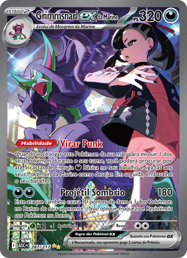 Carta Grimmsnarl ex da Marine, número 287/217 da coleção Heróis Excelsos