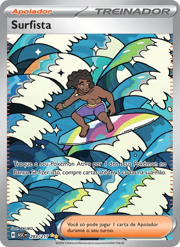 Carta Surfista, número 293/217 da coleção Heróis Excelsos