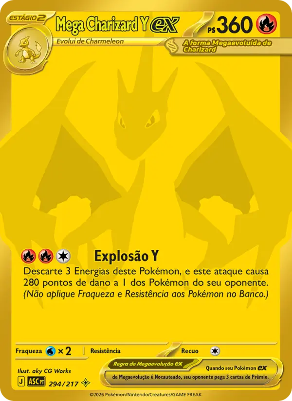 Carta Mega Charizard Y ex, número 294/217 da coleção Heróis Excelsos