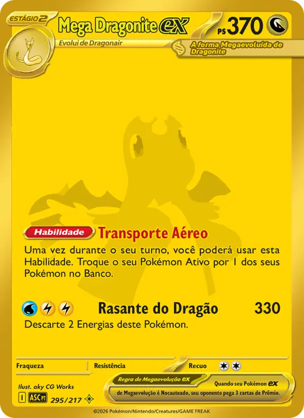 Carta Mega Dragonite ex, número 295/217 da coleção Heróis Excelsos