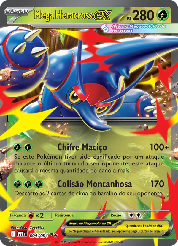 Carta Mega Heracross ex, número 004/94 da coleção Fogo Fantasmagórico