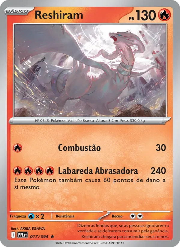 Carta Reshiram, número 017/94 da coleção Fogo Fantasmagórico