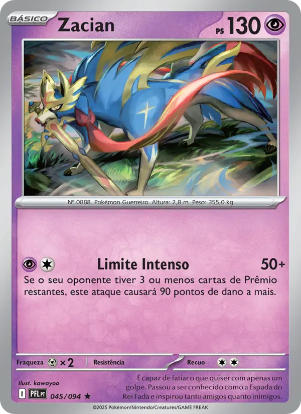 Carta Zacian, número 045/94 da coleção Fogo Fantasmagórico