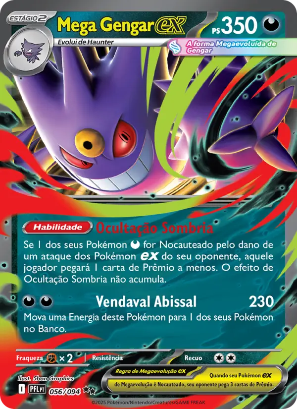 Carta Mega Gengar ex, número 056/94 da coleção Fogo Fantasmagórico
