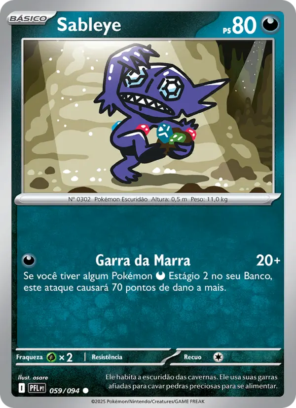 Carta Sableye, número 059/94 da coleção Fogo Fantasmagórico