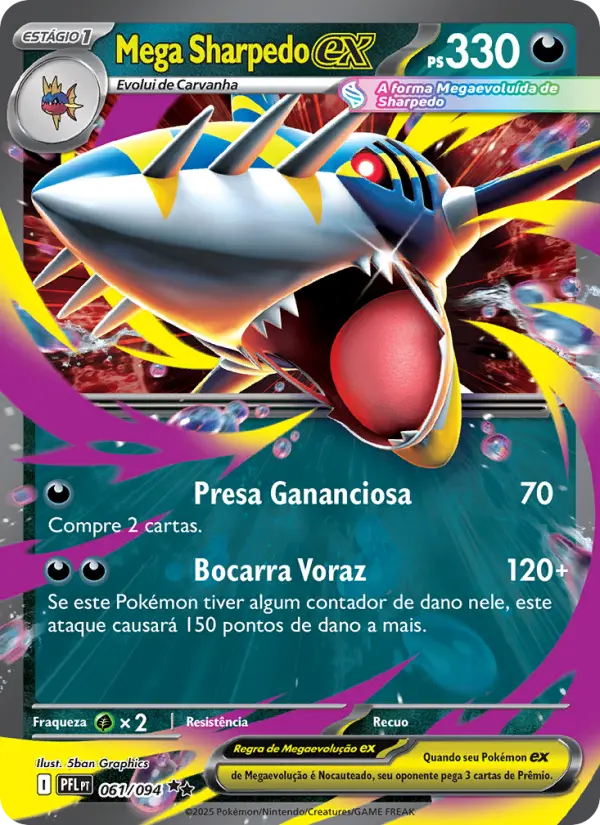 Carta Mega Sharpedo ex, número 061/94 da coleção Fogo Fantasmagórico