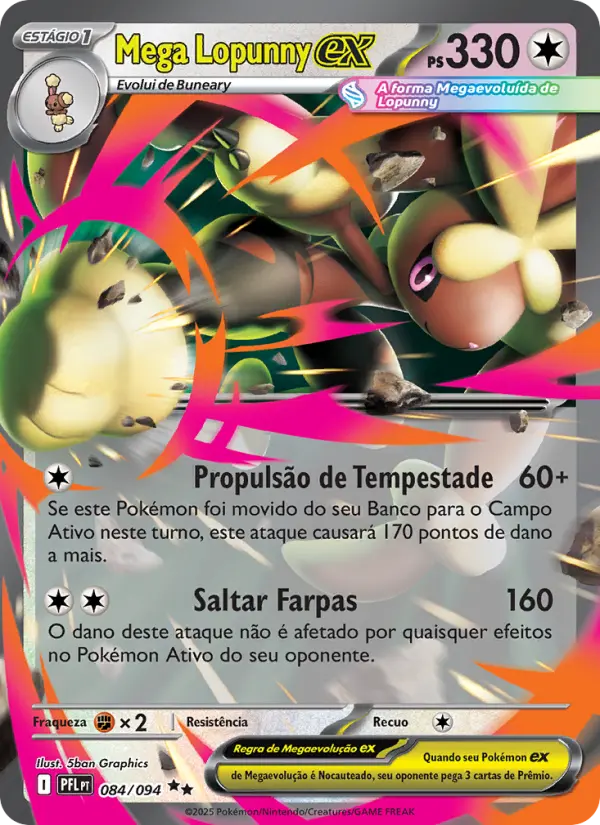 Carta Mega Lopunny ex, número 084/94 da coleção Fogo Fantasmagórico