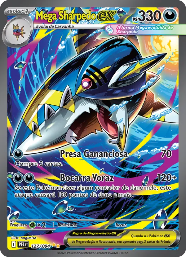 Carta Mega Sharpedo ex, número 127/94 da coleção Fogo Fantasmagórico