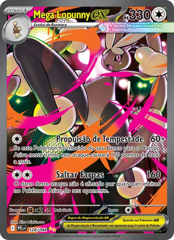 Carta Mega Lopunny ex, número 128/94 da coleção Fogo Fantasmagórico