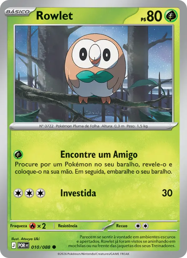 Carta Rowlet, número 010/88 da coleção Equilíbrio Perfeito