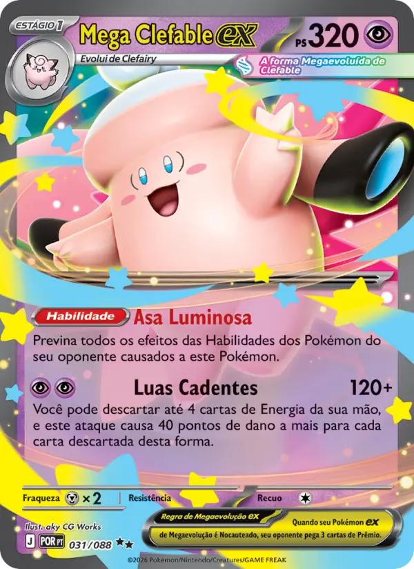 Carta Mega Clefable ex, número 031/88 da coleção Equilíbrio Perfeito