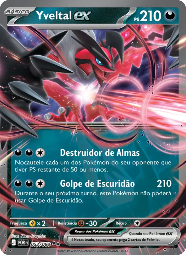 Carta Yveltal ex, número 053/88 da coleção Equilíbrio Perfeito