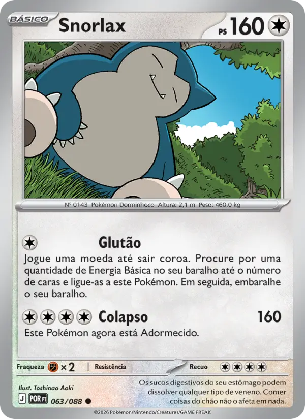 Carta Snorlax, número 063/88 da coleção Equilíbrio Perfeito