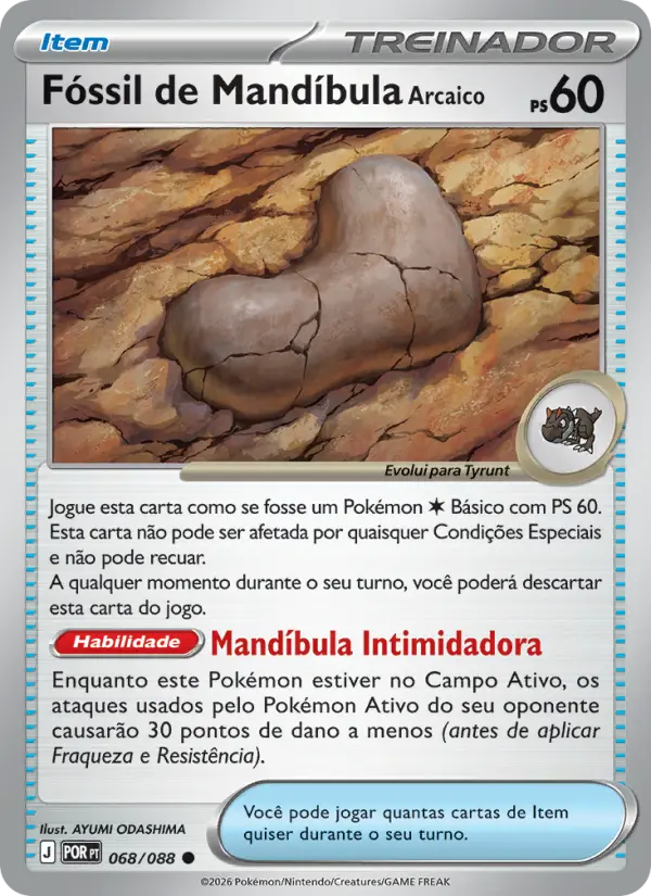 Carta Fóssil de Mandíbula Arcaico, número 068/88 da coleção Equilíbrio Perfeito