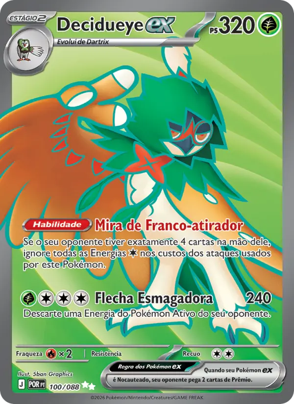 Carta Decidueye ex, número 100/88 da coleção Equilíbrio Perfeito