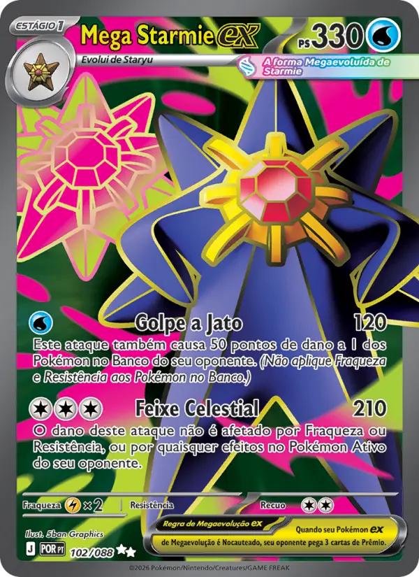 Carta Mega Starmie ex, número 102/88 da coleção Equilíbrio Perfeito