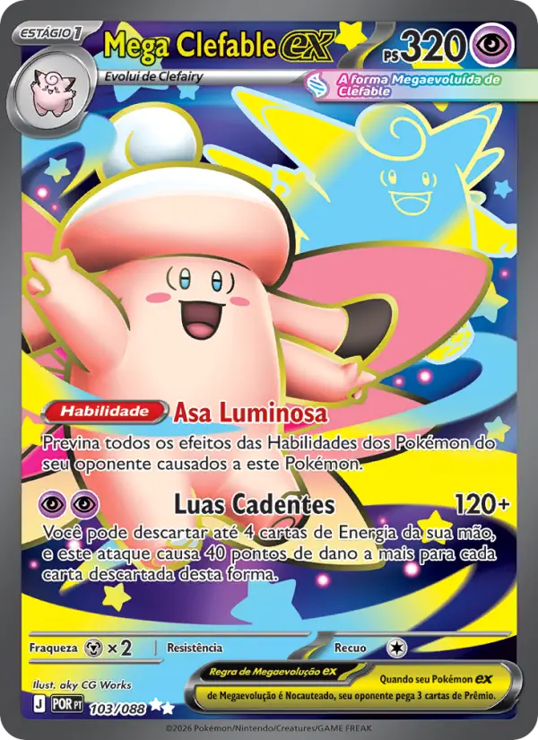 Carta Mega Clefable ex, número 103/88 da coleção Equilíbrio Perfeito