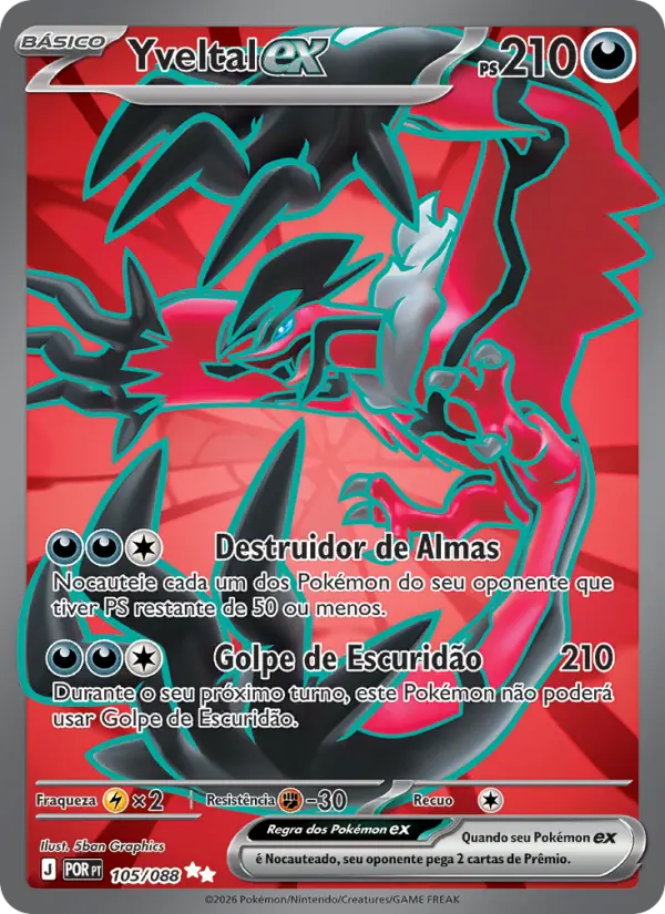 Carta Yveltal ex, número 105/88 da coleção Equilíbrio Perfeito